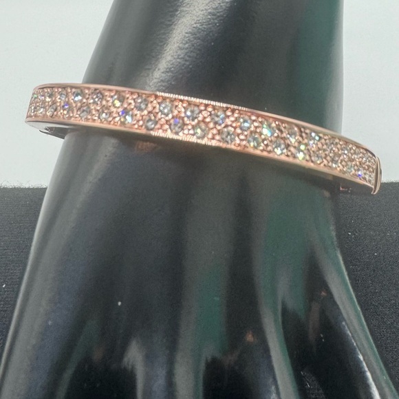 Rose Gold Tone Pave Crystal Hinged Bangle Bracelet Made with Swarovski Crystals - Picture 3 of 11